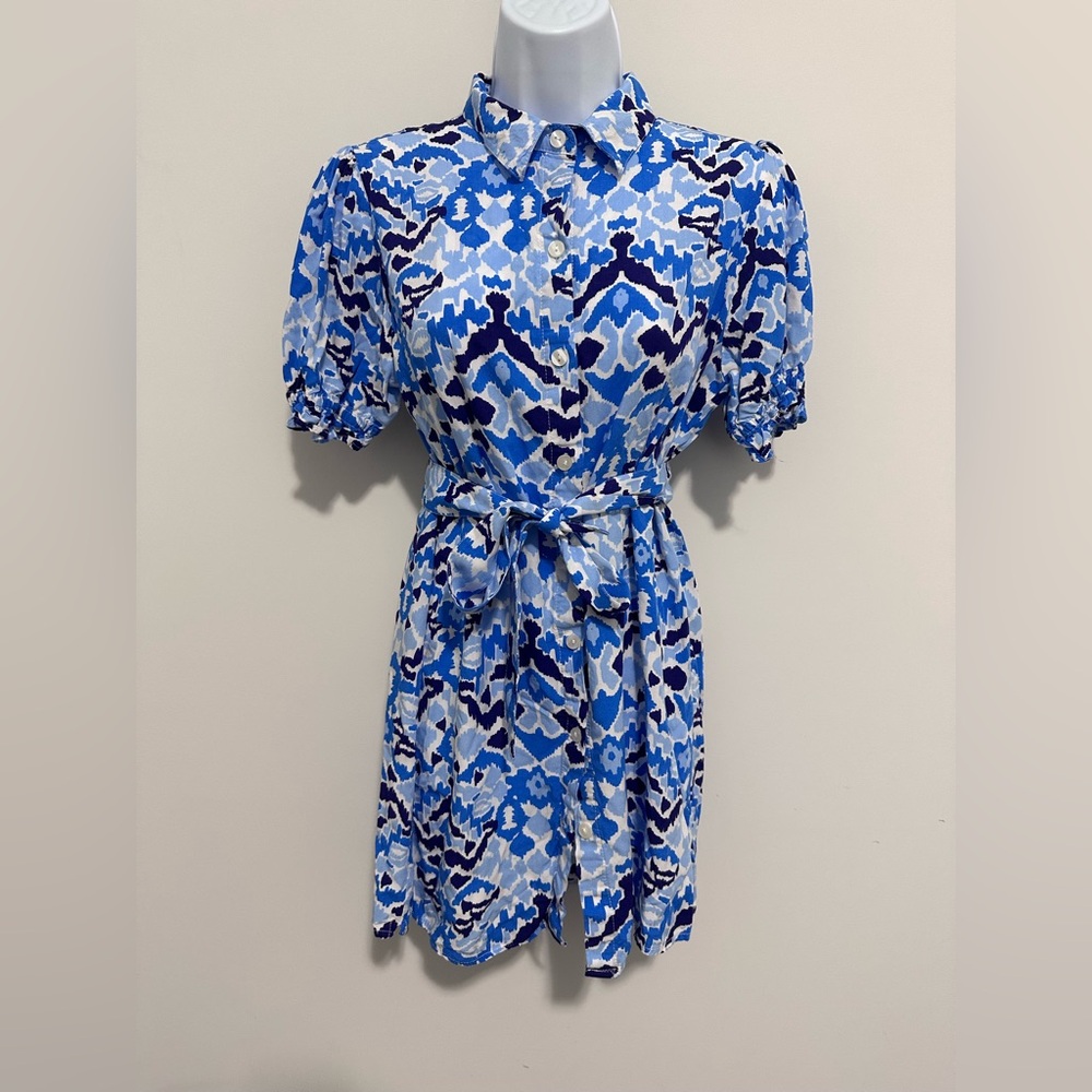 La Mer Luxe Blue and Black Button Down Patterned Mini Dress - Picture 2 of 8